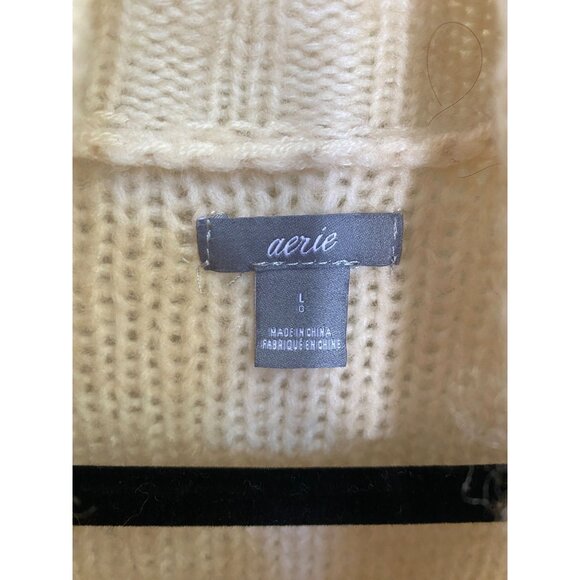 Aerie Womens Turtleneck Cream Cable Knit Sweater Size L Soft Warm Chic Winter - Picture 4 of 7